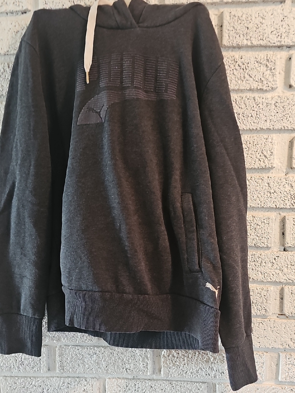 Puma Boys Charcoal Crewneck Hoodie with Tone-on-Tone Logo